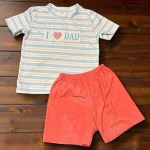 I Love Dad Embroidered Shorts And Tee Set Pink And Blue Size 3